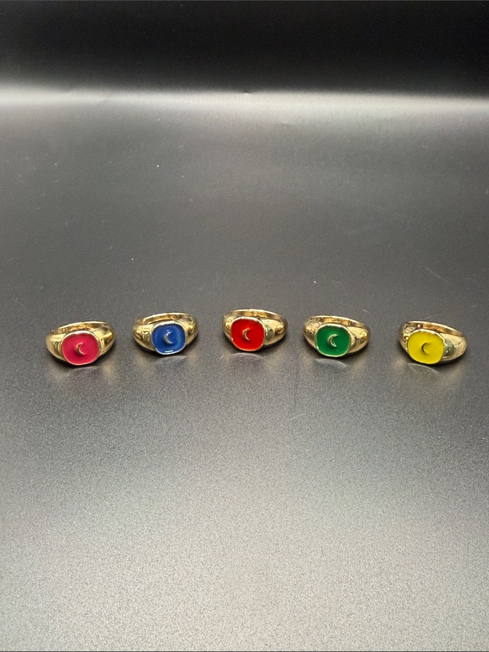 Gold Tone Enamel Crescent Signet Ring - Multicolor Options